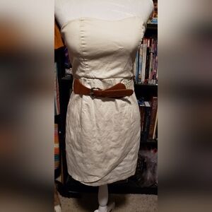 Off White Strapless Charlotte Russe Dress w/Brown Belt Size M